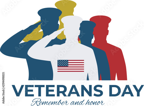 Veterans day graphic with silhouettes of soldiers saluting