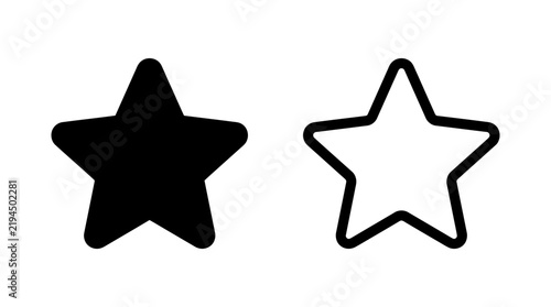 Five pointed star icon set in solid black and outlined style with favorite