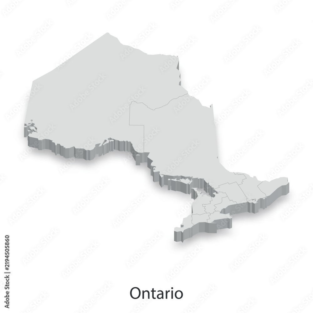 Obraz premium 3D Map of Ontario, Canada - Administrative Divisions