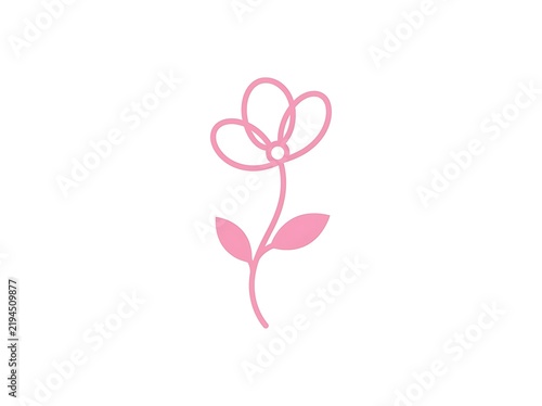 Simple line art flower icon with leaves and stem