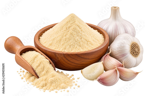 Garlic Powder Isolated on Transparent Background, Natural Spice and Seasoning Ingredient