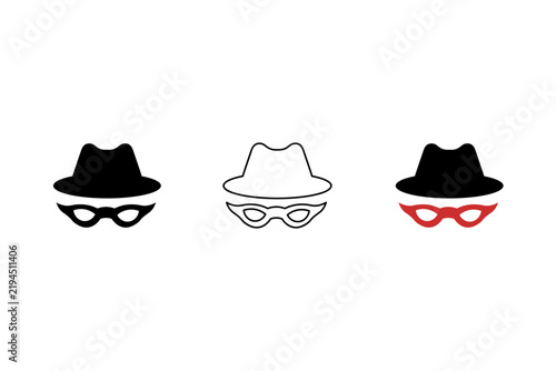 Bild auf Leinwand Incognito Hacker Spy Agent Face Silhouette Icon Set Vector