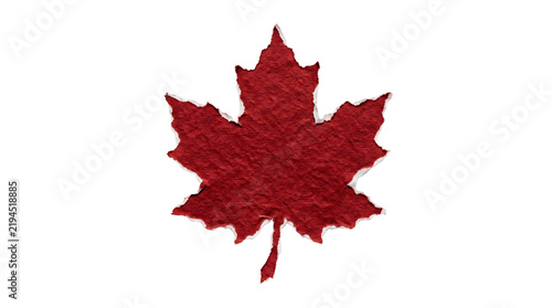 Maple leaf shape crafted from textured red paper is isolated on a clean transparent background.