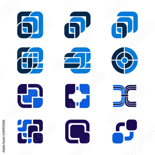 Digital data security and abstract tech symbol icon set vector for software layout and app UI.