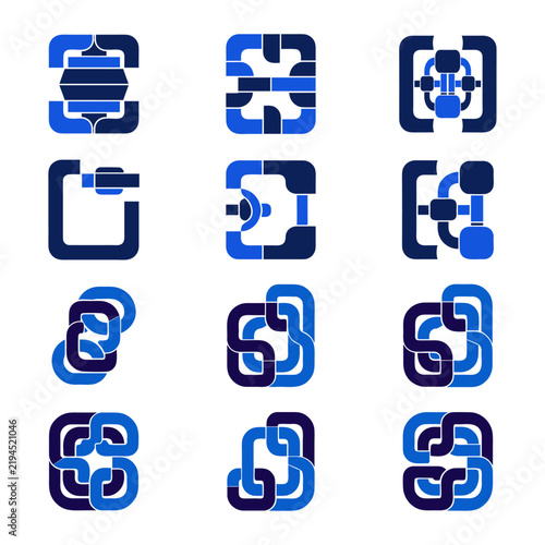 Interlinked security chain and node connection icon set vector for database UI and cloud tech.