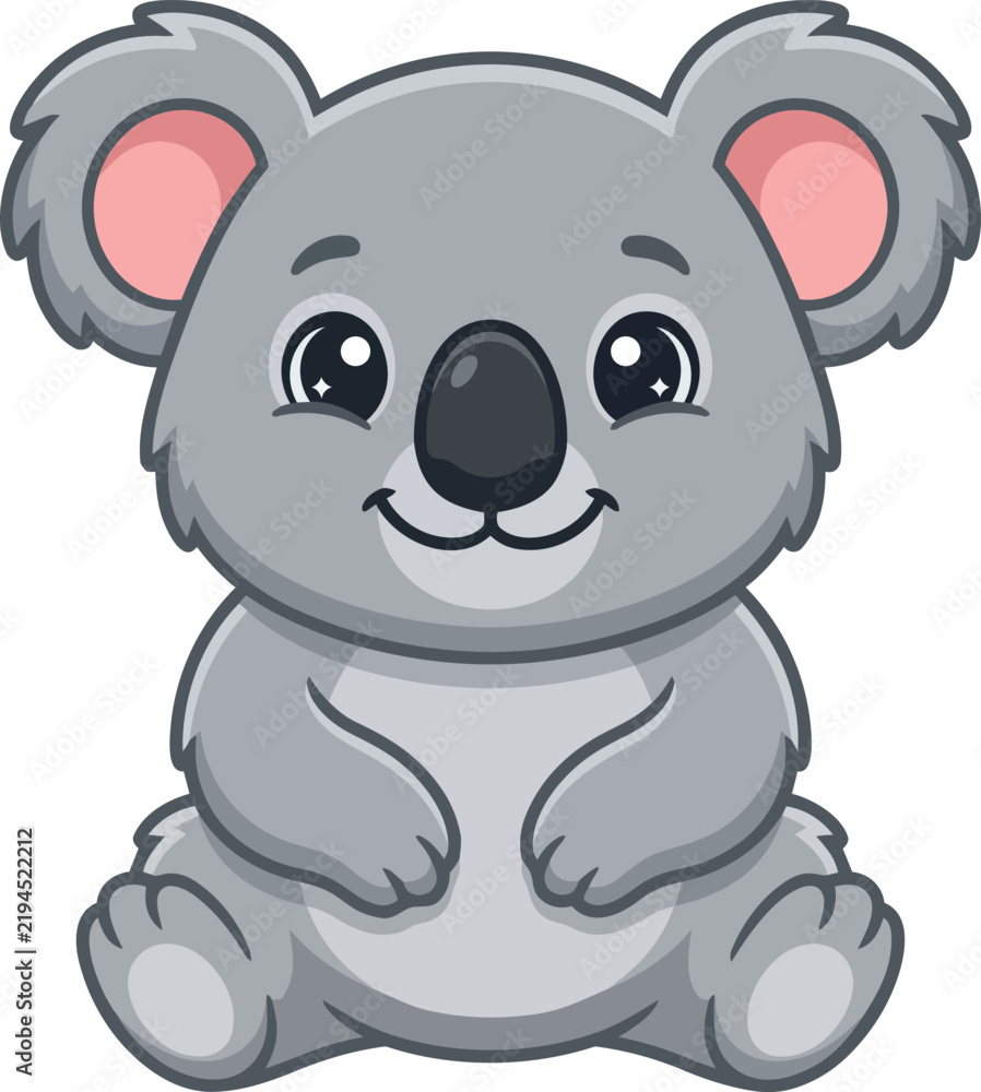 Obraz premium Cute little grey koala bear cartoon vector illustration sitting happily