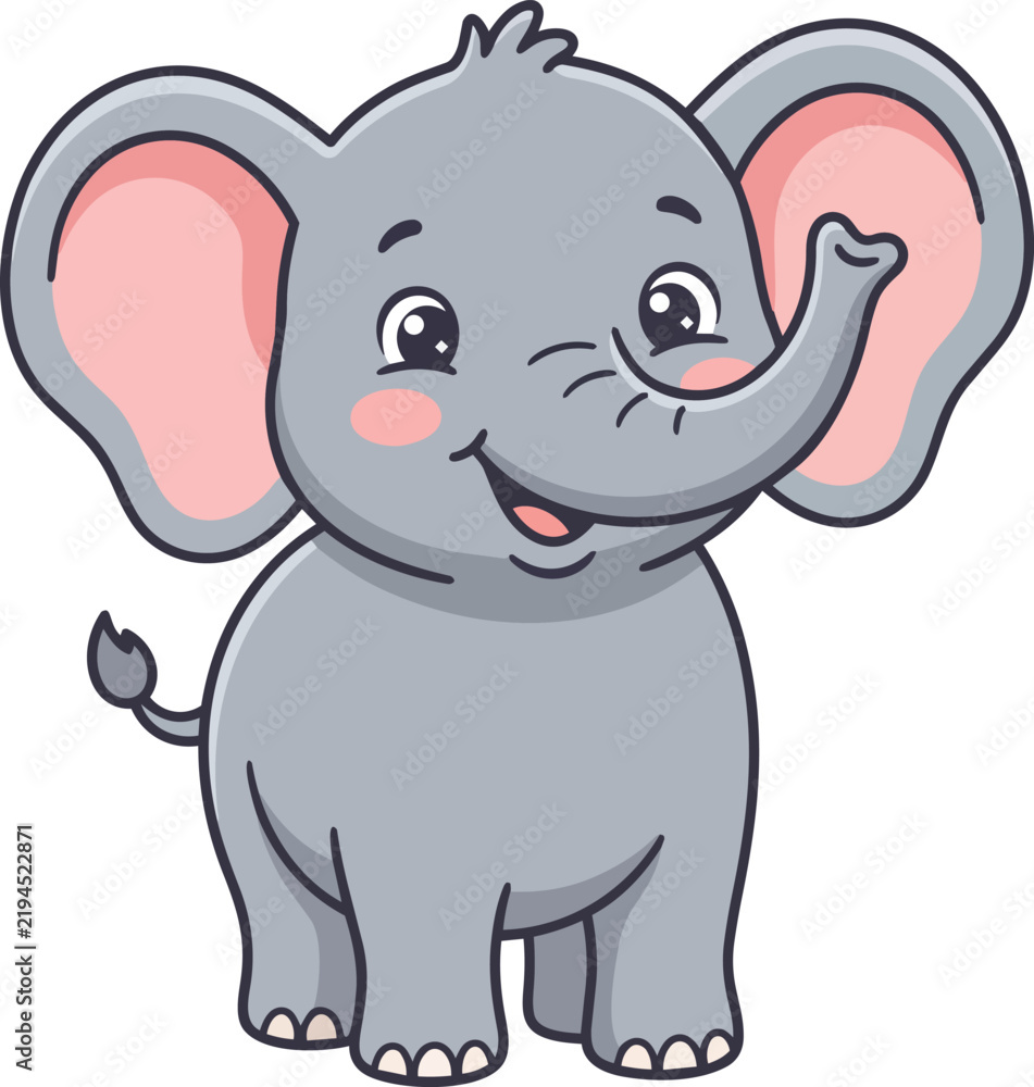 Fototapeta premium Cute little elephant cartoon vector illustration of a friendly baby animal character