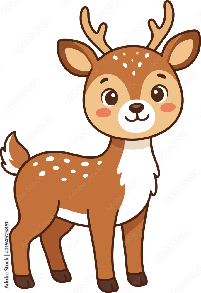 Obraz premium Cute little deer cartoon vector illustration isolated on white background