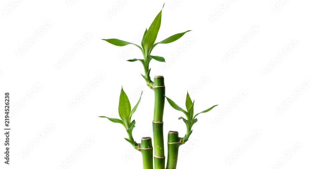 Fototapeta premium Lucky bamboo stalks with green leaves isolated on transparent background