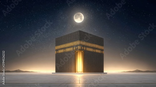 Glowing Kaabah Under a Starry Moon in Mecca