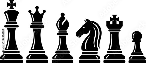 Foto Chess icon set featuring modern flat and outline style chess pieces with board s