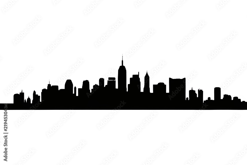 Fototapeta premium Black urban city skyline silhouette in a organic airy studio cutout