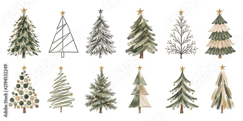 Merry Christmas Creative Tree Illustration Set