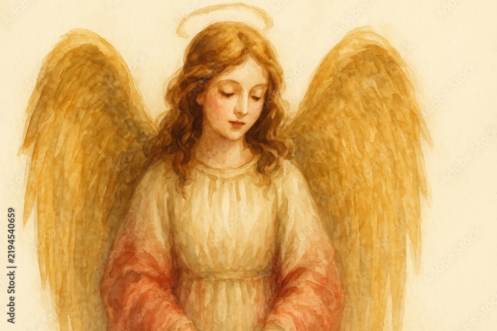 Obraz premium Serene angelic watercolor desktop wallpaper.