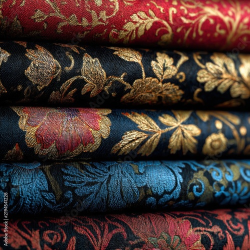 Stacked Fabric Layers: Luxurious Floral Brocade Design