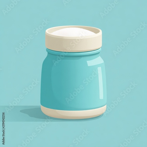 Teal Ceramic Salt Container with Beige Lid on Transparent Background