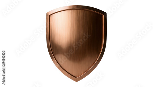 Canvastavla Polished copper shield with brushed texture, isolated on transparent background