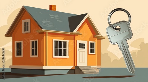 Vibrant Orange House with Key Icon Isolated on Transparent Background