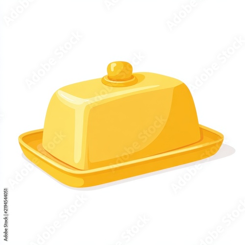 Vibrant Yellow Butter Dish with Dome Isolated on Transparent Background