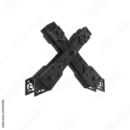 Burned Wooden Cross Shape with Metal Reinforcement Plates