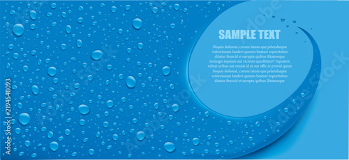 blue water splash with many drops and place for text	
