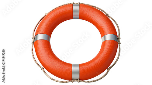 Quadro su tela Isolated orange lifebuoy with rope, essential maritime safety equipment for resc