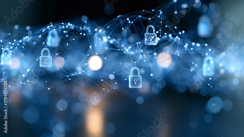 Secure digital database illustration featuring connected glowing nodes and lock icons bright clean studio background with soft even lighting representing data security and
