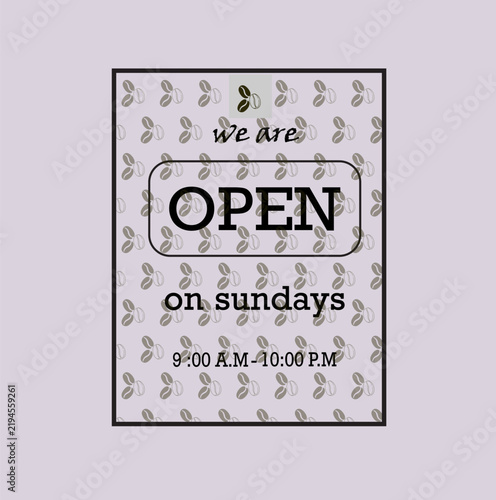We Are Open On Sundays Coffee Bean Cafe Business Hours Sign Sticker
