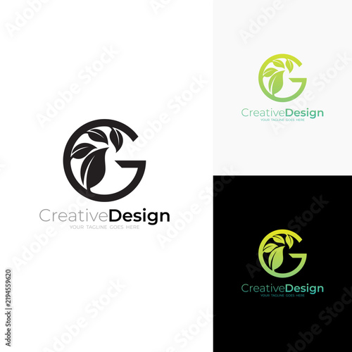 Letter G logo and leaf design combination, nature logo template