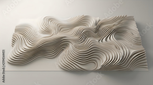 Intricate paper sculpture wave design with flowing organic patterns and layered textures
