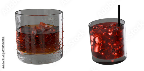 Glass of drink with ice isolated on white