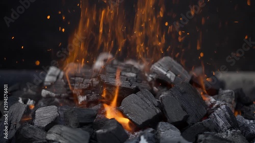 Charcoal fragments glowing faintly as sparks drift above.