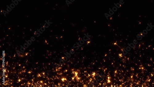 Deep black frame with scattered ember flickers appearing and fading rhythmically.