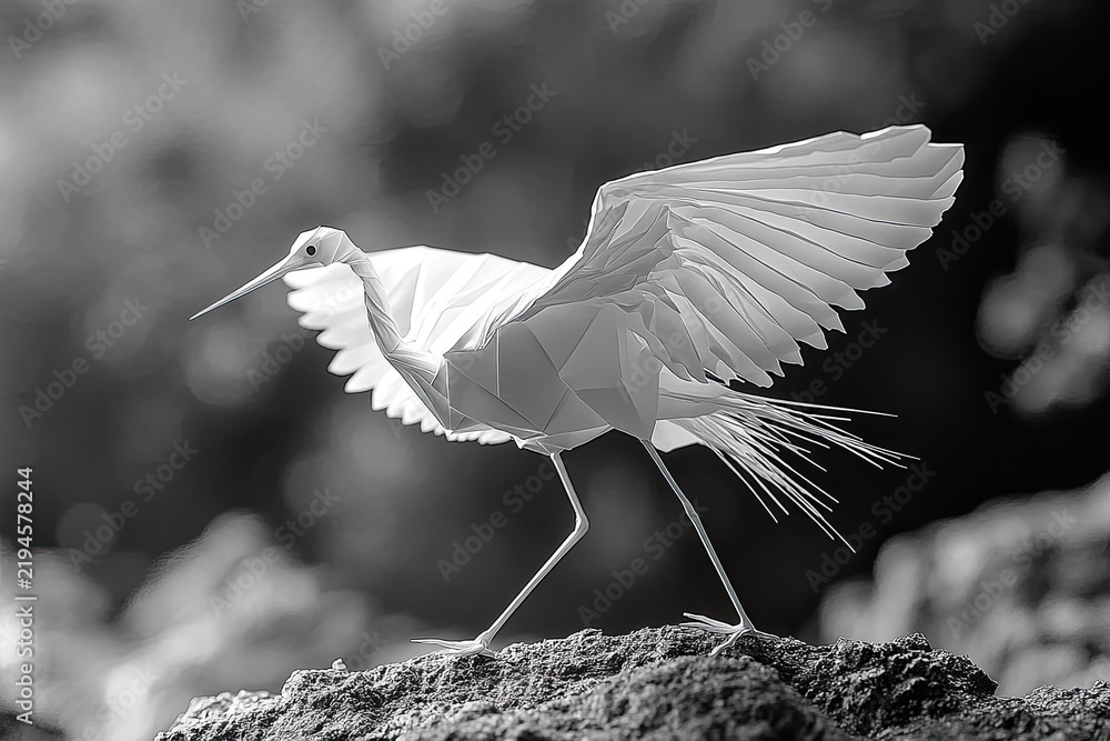 Obraz premium Handcrafted Origami Crane Captured in Minimalist Flat Art