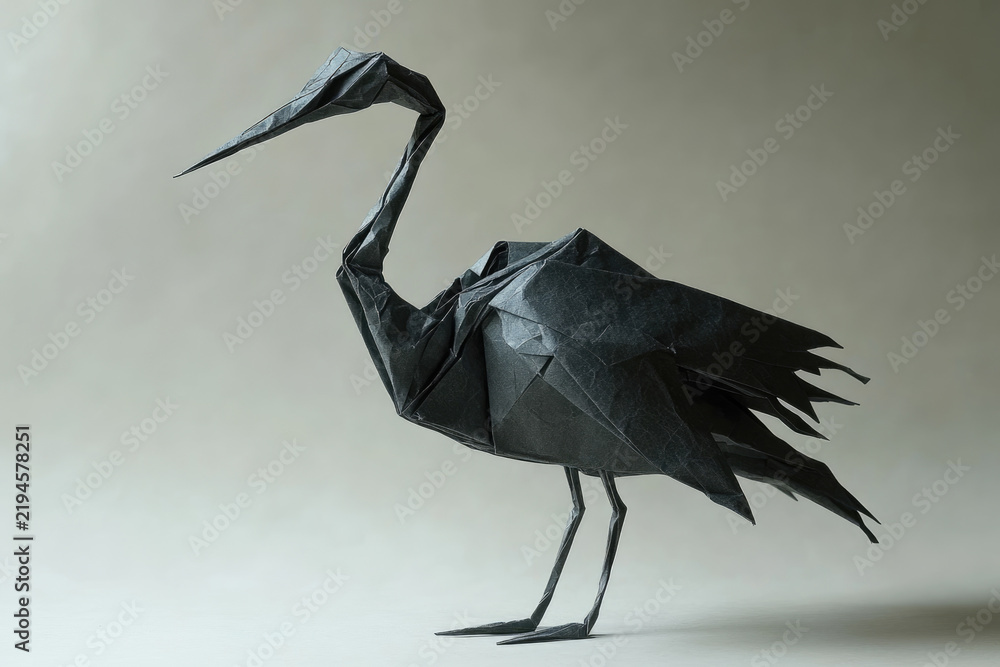 Fototapeta premium Traditional Japanese Crane Origami in Monochrome Illustration