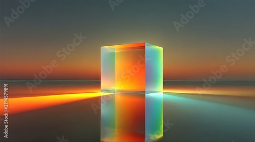 Vibrant Prismatic Cube Reflection Sunset.