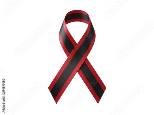 Red and black awareness ribbon shaped in standard loop isolated on transparent background