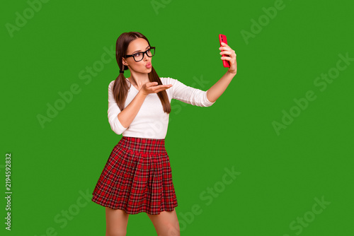 Принти на полотні Portrait of nice-looking attractive lovely lovable tender winsome girl holding i