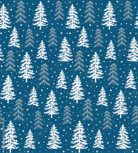 Seamless Christmas Tree On Blue Background