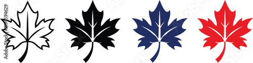 Maple leaf icon set with outline and silhouette autumn foliage symbols isolated on white background