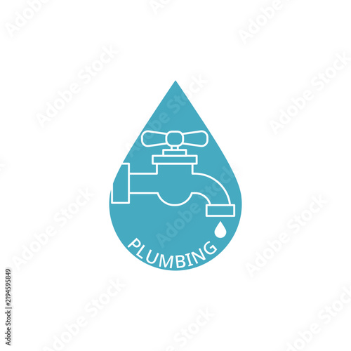 Water Drop and Faucet Plumbing Logo