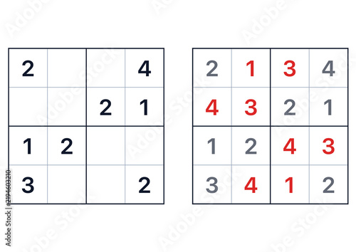 Sudoku puzzle comparison with solved and unsolved grids  