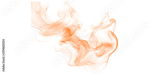 Abstract orange smoke cloud swirling against a clean white background with copy space