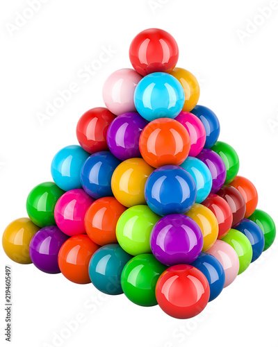 Pyramid from colored balls, transparent background.