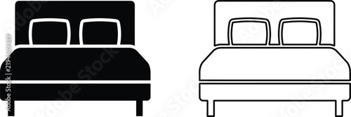 Two double bed icons representing sleeping furniture silhouettes with furniture interior mattress headboard illustration silhouette isolated