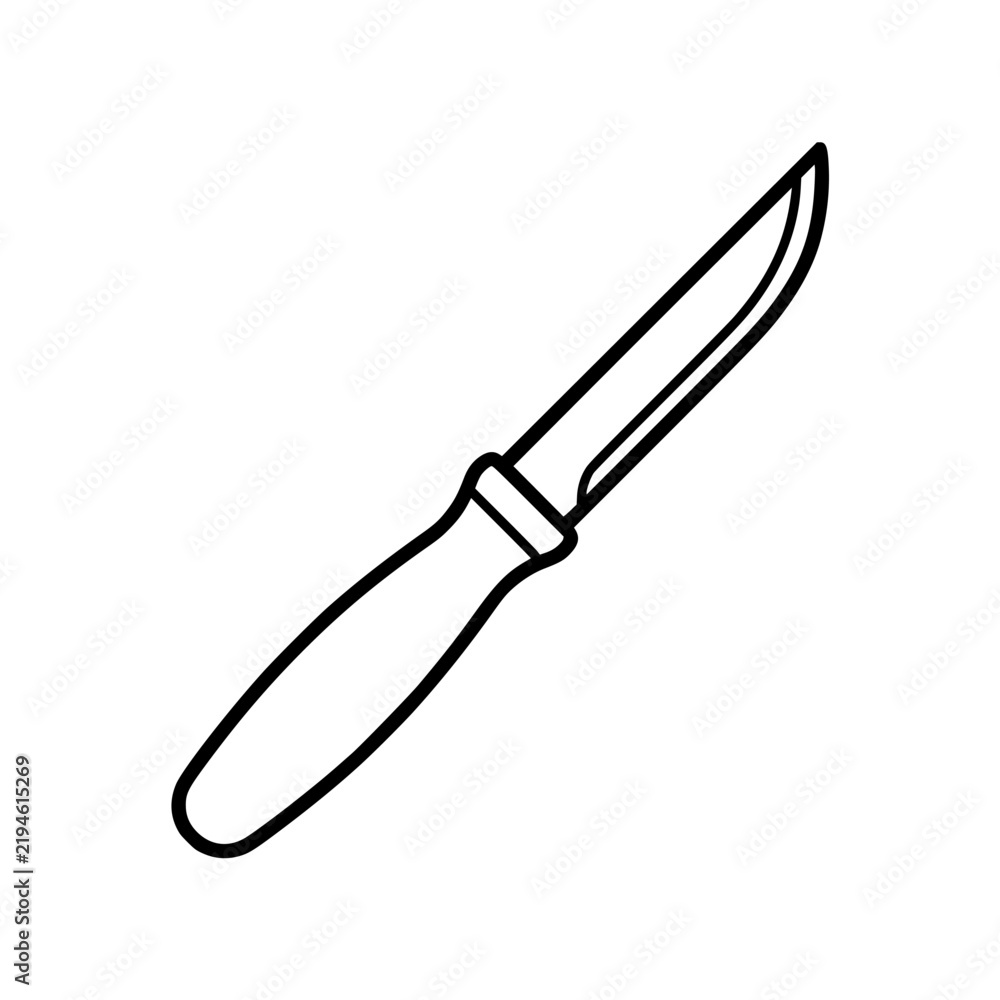Fototapeta premium Simple Outline Drawing of a Kitchen Knife on a White Background.