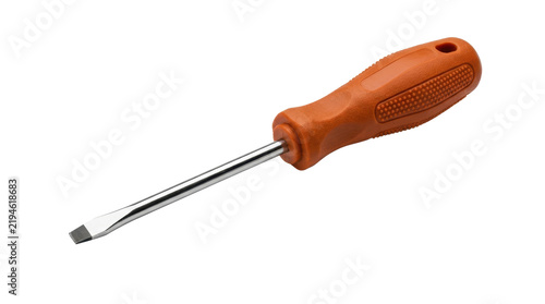 Flathead screwdriver with orange plastic handle isolated on white