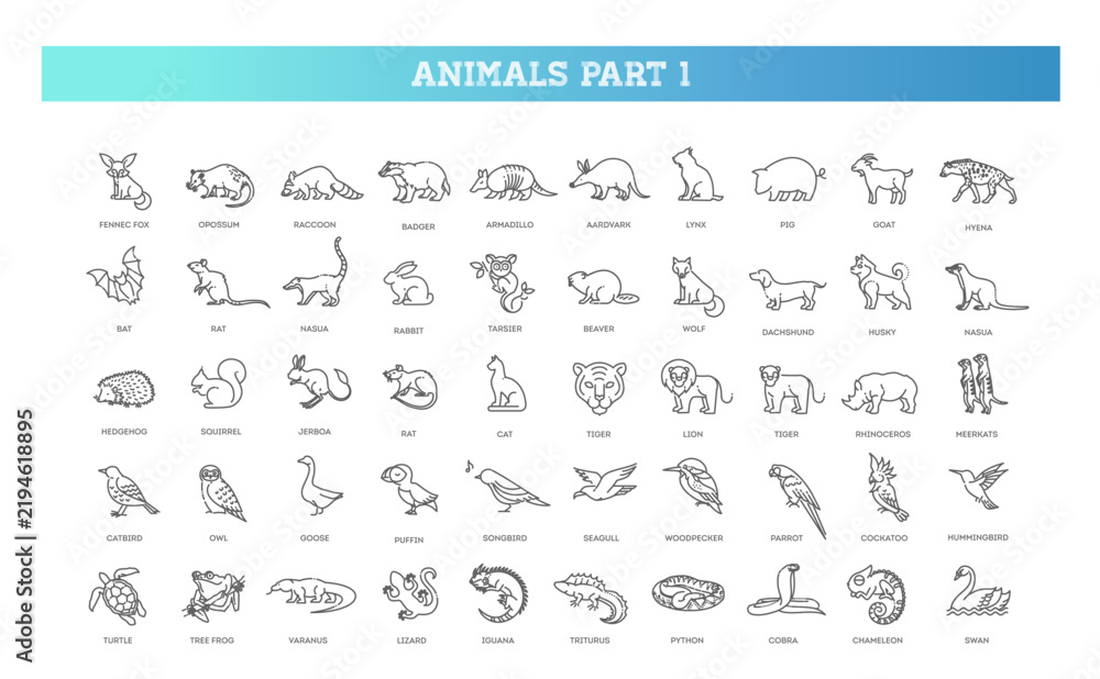 Fototapeta premium Animal icons. Birds vector collection
