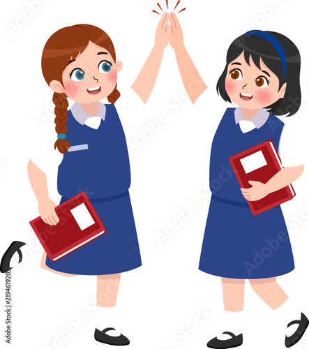Two Schoolgirls Giving High Five Together
