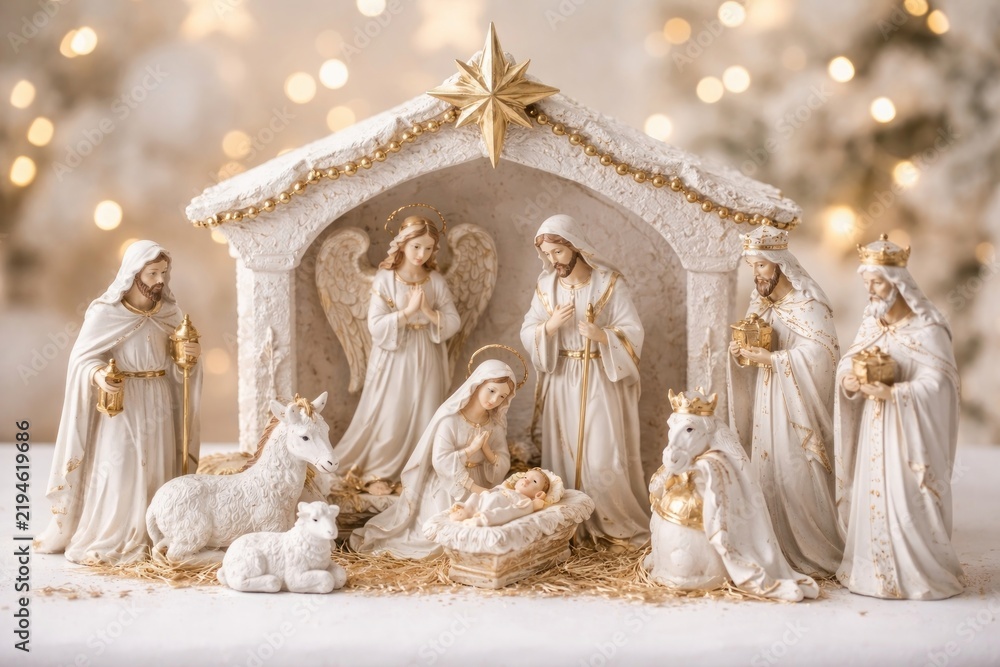 Fototapeta premium Elegant nativity scene with figurines.